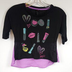Hybrid Girls Black Makeup Print Girls Tee Shrt Medium Slv Purple Sheer Sz Small